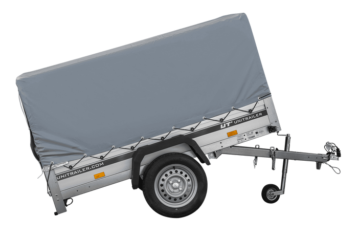 Einachsanhänger mit Aluminiumseitenwänden 200x125 Unitrailer Garden 201 KIPP ALU mit H-800 Rahmen und grauer Plane