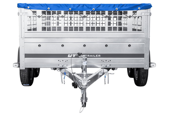 Leichter Anhänger 264x150 UNITRAILER GARDEN 265/2 KIPP mit Gitterwänden, H-0-Rahmen und blauer Plane