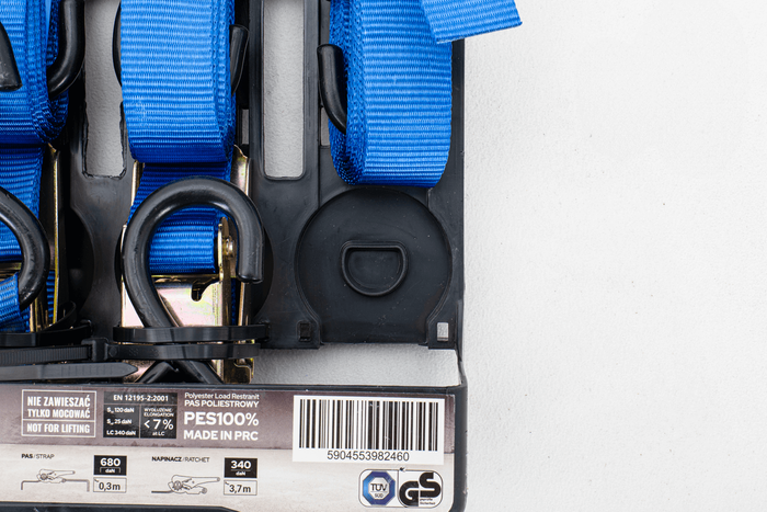 OUTLET Satz mit vier UNITRAILER-Transportgurten mit Spannvorrichtung 4 m/25 mm/0,68 t blau