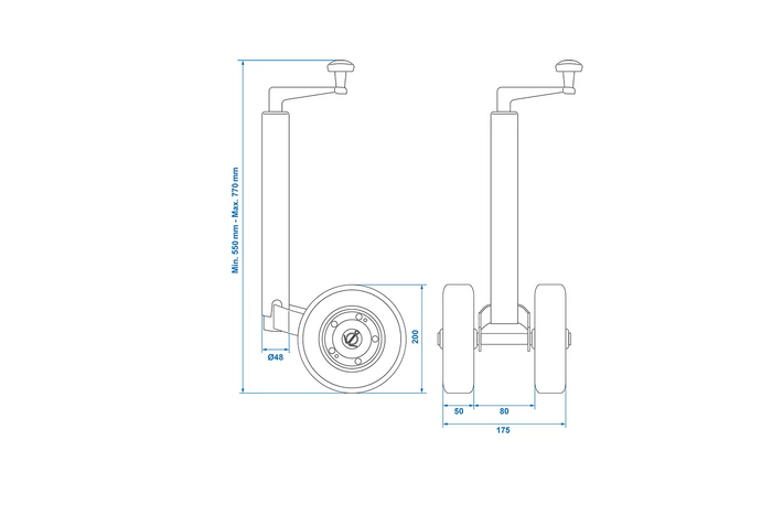 ProPlus 341508V02 Stützrad 150 kg 48 mm 550–770 mm