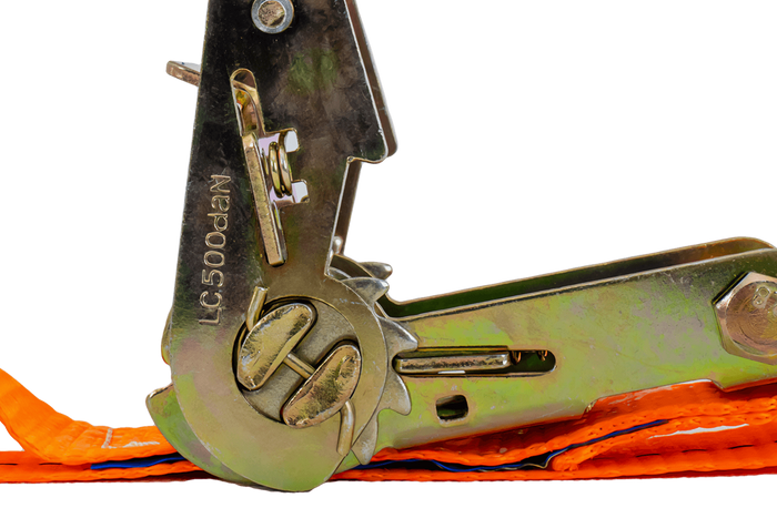 Satz aus vier UNITRAILER 4m/25mm/1t orangefarbenen Transportgurten mit Spannvorrichtung
