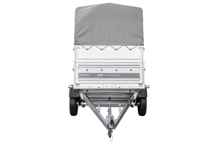 Einachsiger Federanhänger 230x125 UNITRAILER FORCE 230/R KIPP mit BIS-Seitenwänden, H-800-Rahmen und grauer Plane