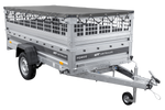 Einachsiger Anhänger auf Blattfedern 264x125 UNITRAILER FORCE 264/R KIPP mit Gitterseitenwänden, H-0-Rahmen und grauer Plane
