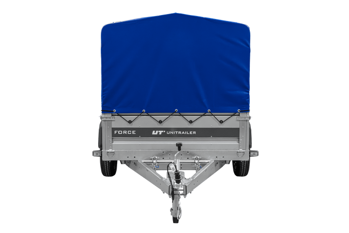 Anhänger mit Blattfedern 230x125 UNITRAILER FORCE 230/R KIPP mit H-800 Spriegel und blauer Hochplane