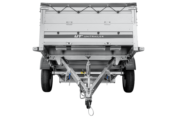 Einachsanhänger mit Aluminiumseitenwänden 264x125 Unitrailer Garden 264 KIPP ALU mit BIS-Seitenwänden, H-0-Rahmen und grauer Plane
