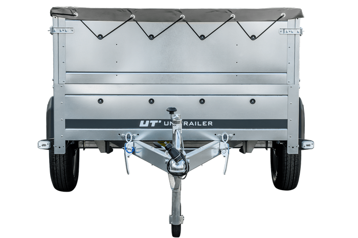 PKW-Anhänger 230x125 UNITRAILER GARDEN 230 KIPP mit Zusatzbordwänden und grauer Plane