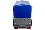 Autotransportanhänger 200x106 UNITRAILER GARDEN 200 KIPP mit BIS-Seitenwänden, H-800-Rahmen und blauer Plane