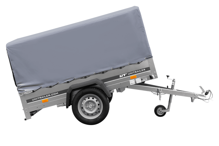 Einachsanhänger auf Federn 200x125 UNITRAILER GARDEN 201/R KIPP mit H-800-Rahmen und grauer Plane