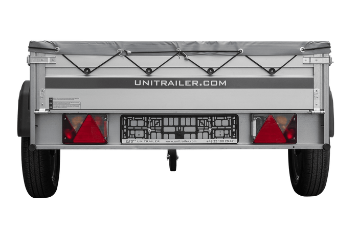 Einachsanhänger mit Aluminiumseitenwänden 200x125 Unitrailer Garden 201 KIPP ALU mit H-0-Rahmen und grauer Plane