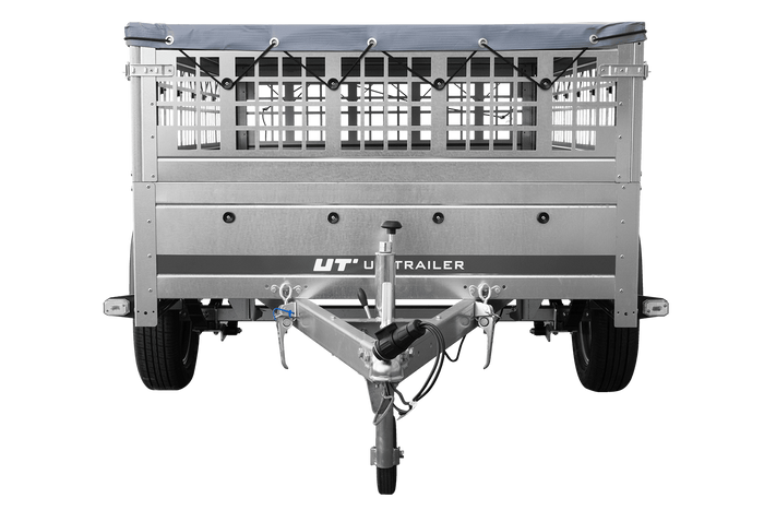 PKW-Anhänger auf Federn 200x125 UNITRAILER GARDEN 201/R KIPP mit Gitterwänden, H-0-Rahmen und grauer Plane