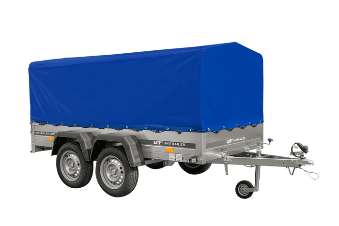 UNITRAILER GARDEN TRAILER ANHÄNGER 264/2 KIPP MIT STÜTZRAD, RAHMEN H-800 UND BLAUER ABDECKUNG