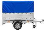Einachsanhänger 200x125 UNITRAILER GARDEN 201 KIPP mit BIS-Seitenwänden, H-800-Rahmen und blauer Plane