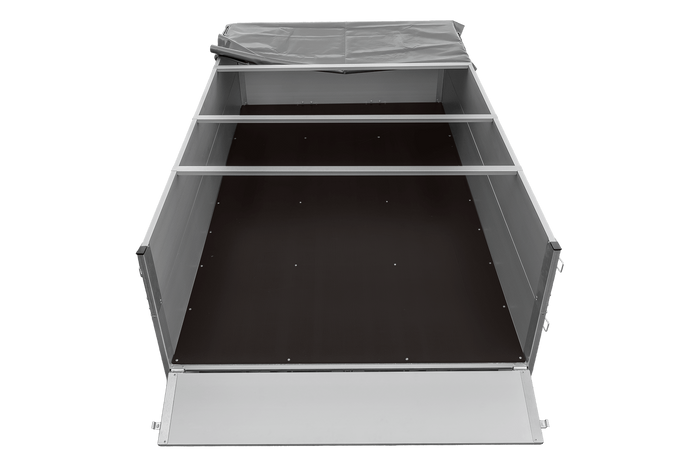 Einachsanhänger mit Aluminiumseitenwänden 264x150 Unitrailer Garden 265 KIPP ALU mit BIS-Seitenwänden, H-0-Rahmen und grauer Plane