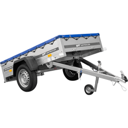 Gartenanhänger 200 Kipp mit Stützrad, H-0-Rahmen und blauer Plane