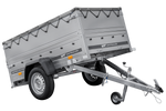 Autotransportanhänger 200x106 UNITRAILER GARDEN 200 KIPP mit BIS-Seitenwänden und grauer Plane