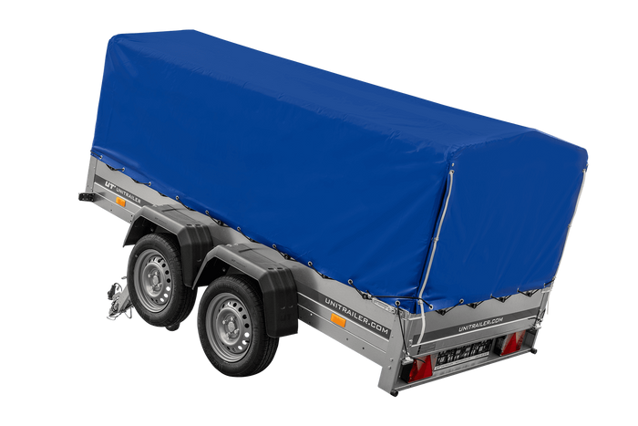 UNITRAILER GARDEN TRAILER ANHÄNGER 264/2 KIPP MIT STÜTZRAD, RAHMEN H-800 UND BLAUER ABDECKUNG