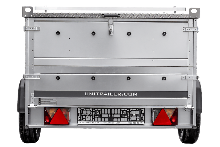 Einachsiger Anhänger auf Blattfedern 230x125 UNITRAILER GARDEN 230/R KIPP mit BIS-Seitenwänden und Aluminiumabdeckung