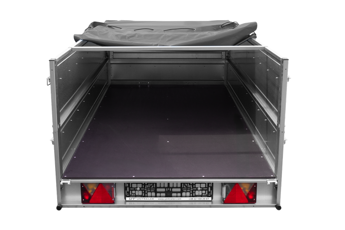 Einachsanhänger auf Federn 264x125 UNITRAILER GARDEN 264/R KIPP mit BIS-Seiten, H-0-Rahmen und grauer Plane