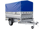 Autotransportanhänger auf Federn 264x125 UNITRAILER FORCE 264/R KIPP mit Gitterwänden, H-800 Rahmen und blauer Plane
