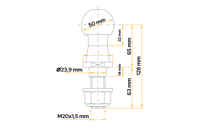 Anhängerkupplungskugel Winterhoff KUB 50 mm - 2000 kg