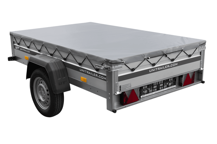 Einachsanhänger mit Aluminiumseitenwänden 200x125 Unitrailer Garden 201 KIPP ALU mit H-0-Rahmen und grauer Plane