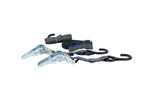 Set aus zwei HILLS 3 m/25 mm/1 t Transportgurten mit Spannvorrichtung und zwei 0,45 m Gurten zur Sicherung des Motorrads