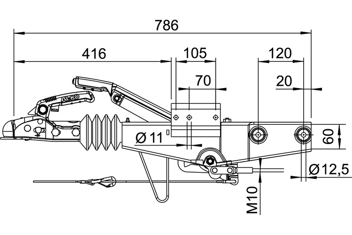 Auflaufvorrichtung AL-KO 60S/2 mit AK161-Kugelkupplung für einen 750-kg-Anhänger mit Vierkantdeichsel