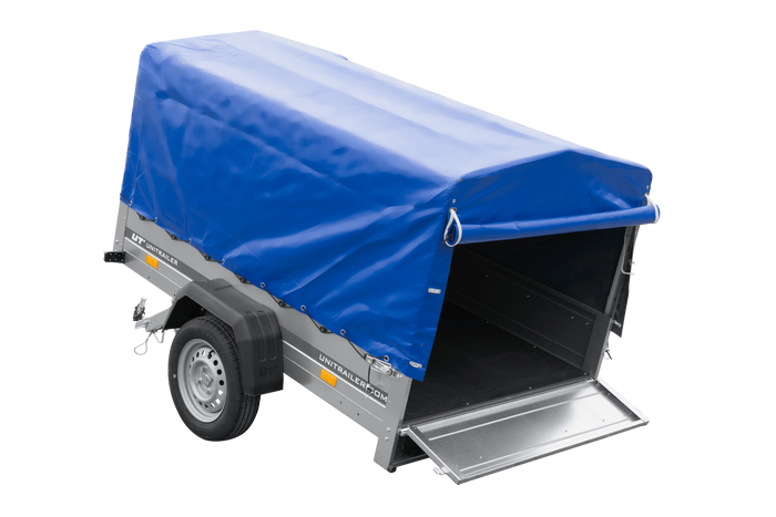 Leichter Anhänger 200x125 UNITRAILER GARDEN 201 KIPP mit H-800 Rahmen und blauer Plane