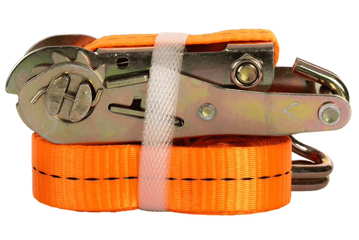 Satz aus vier UNITRAILER 5m/25mm/1t orangefarbenen Transportgurten mit Spannvorrichtung