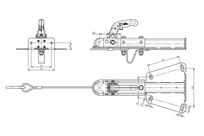 KNOTT K7.5-H+KZE7.5 Kugelkupplung mit Halterung und Kabel für 750 kg Anhänger mit V-förmiger Deichsel