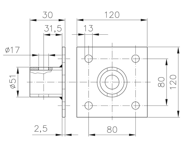 Adapter für die ausziehbare Kurbelhalterung WINTERHOFF SF 60
