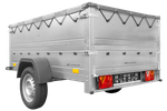 Pkw Anhänger kippbar 750 kg GARDEN TRAILER 201 KIPP mit zusätzlichen Bordwänden, Stützrad und grauer Flachplane