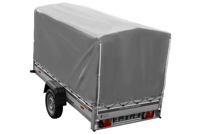 Autoanhänger mit Aluminiumseitenwänden 264x125 Unitrailer Garden 264 KIPP ALU mit H-1100 Rahmen und grauer Plane