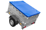 Pkw-Anhänger neu GARDEN TRAILER 150 KIPP mit zusätzlichen Bordwänden, Stützrad und blauer Flachplane