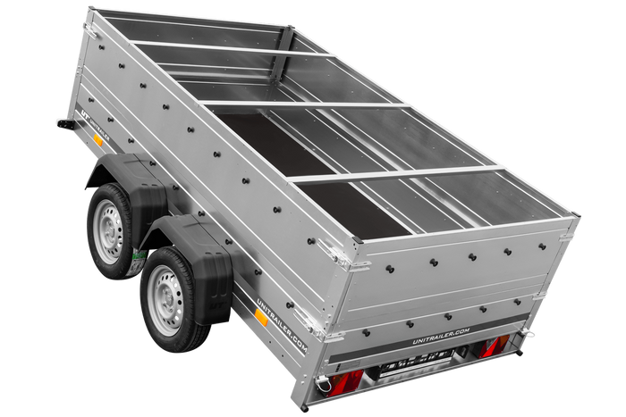 Zweiachsiger Anhänger 264x150 UNITRAILER GARDEN 265/2 KIPP mit BIS-Seitenwänden, H-0-Rahmen und blauer Plane