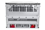Einachsiger Anhänger auf Blattfedern 264x125 UNITRAILER FORCE 264/R KIPP mit Gitterseitenwänden, H-0-Rahmen und grauer Plane