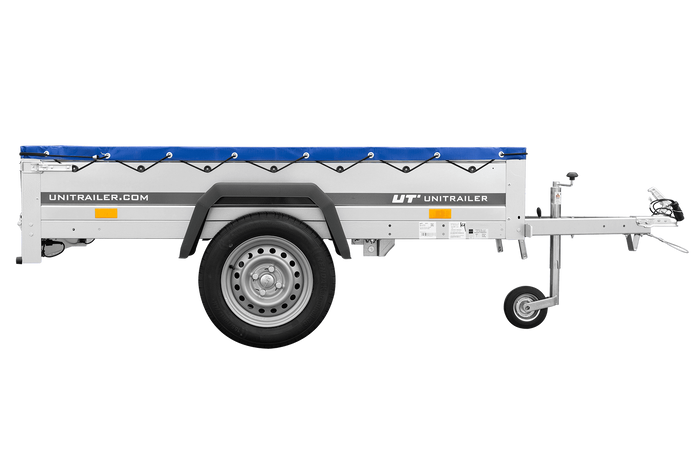 Autotransportanhänger 200x106 UNITRAILER GARDEN 200 KIPP mit blauer Abdeckung