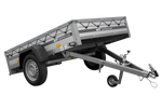 Einachsanhänger mit Aluminiumseitenwänden 200x125 Unitrailer Garden 201 KIPP ALU mit H-0-Rahmen und grauer Plane