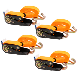 Satz aus vier KAMAR 3 m/25 mm/0,8 t orangefarbenen Transportgurten mit Spannvorrichtung