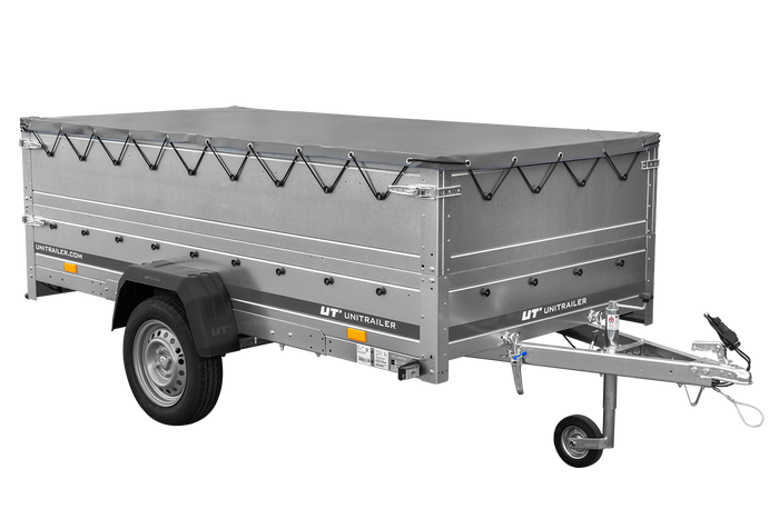 Einachsanhänger auf Federn 264x125 UNITRAILER GARDEN 264/R KIPP mit BIS-Seiten, H-0-Rahmen und grauer Plane