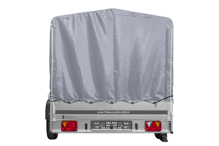 Autotransportanhänger auf Federn 264x150 UNITRAILER GARDEN 265/R KIPP mit H-1100 Rahmen und grauer Plane