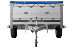 Einachsanhänger mit Aluminiumseitenwänden 230x125 Unitrailer Garden 230 KIPP ALU mit BIS-Seitenwänden, H-0-Rahmen und blauer Plane