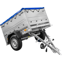 Pkw Anhänger Neu GARDEN TRAILER 150 KIPP mit zusätzlichen Bordwänden, Stützrad und blauer Flachplane