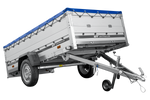 Einachsanhänger mit Aluminiumseitenwänden 264x125 Unitrailer Garden 264 KIPP ALU mit BIS-Seitenwänden, H-0-Rahmen und blauer Plane