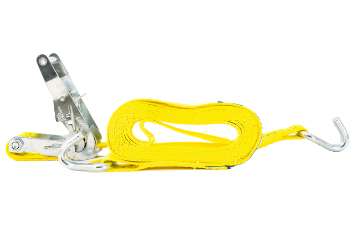 Satz aus vier gelben UNITRAILER 4m/35mm/2t Transportgurten mit Spannvorrichtung