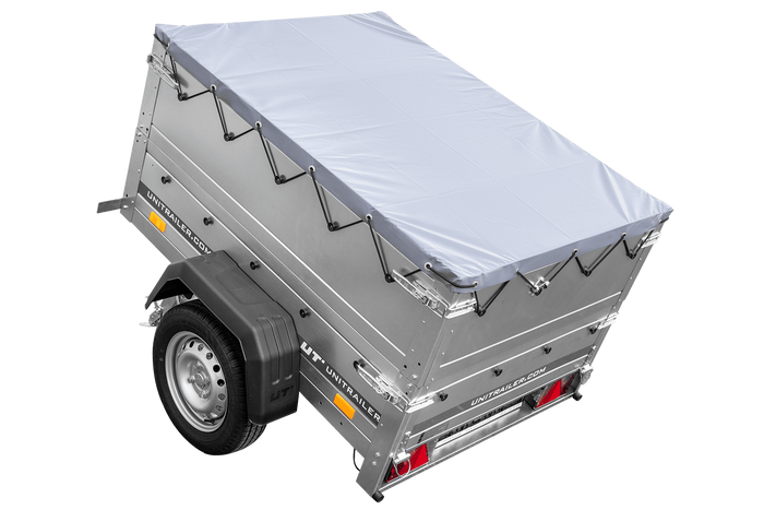 Pkw Anhänger Neu GARDEN TRAILER 150 KIPP mit zusätzlichen Bordwänden, Stützrad und grauer Flachplane