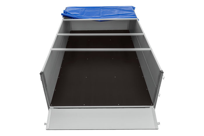 Einachsanhänger mit Aluminiumseitenwänden 264x150 Unitrailer Garden 265 KIPP ALU mit BIS-Seitenwänden, H-0-Rahmen und blauer Plane