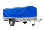 Einachsiger Anhänger auf Blattfedern 264x150 UNITRAILER GARDEN 265/R KIPP mit H-800 Rahmen und blauer Plane