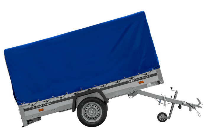 Autoanhänger mit Aluminiumseitenwänden 264x125 Unitrailer Garden 264 KIPP ALU mit H-1100 Rahmen und blauer Plane
