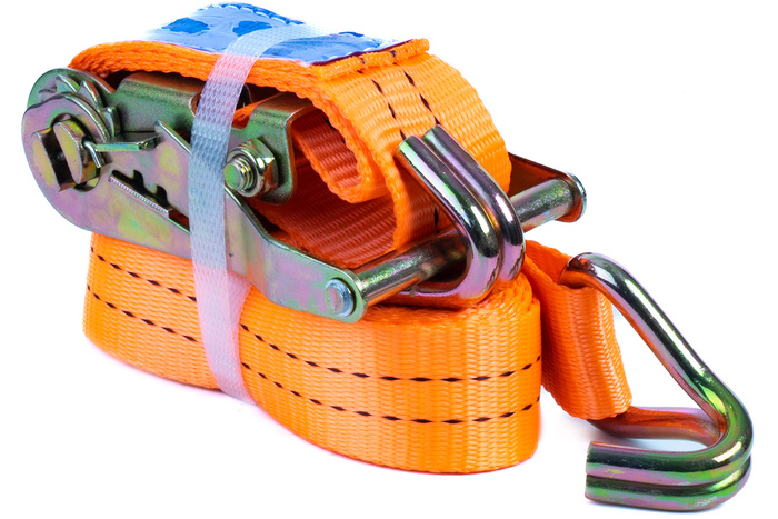 Satz aus vier UNITRAILER 4m/25mm/1t orangefarbenen Transportgurten mit Spannvorrichtung